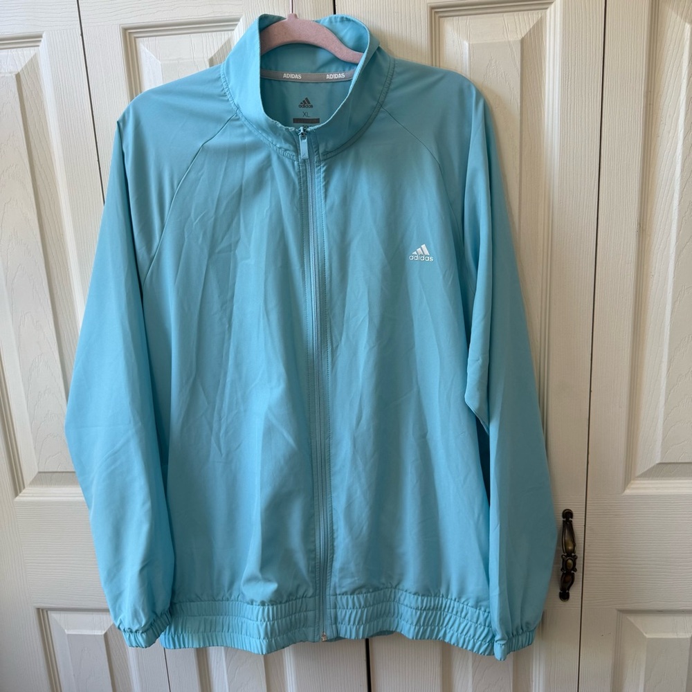 Adidas Golf Essentials Full Zip Wind Jacket in Hazy Sky Blue Womens Size XL